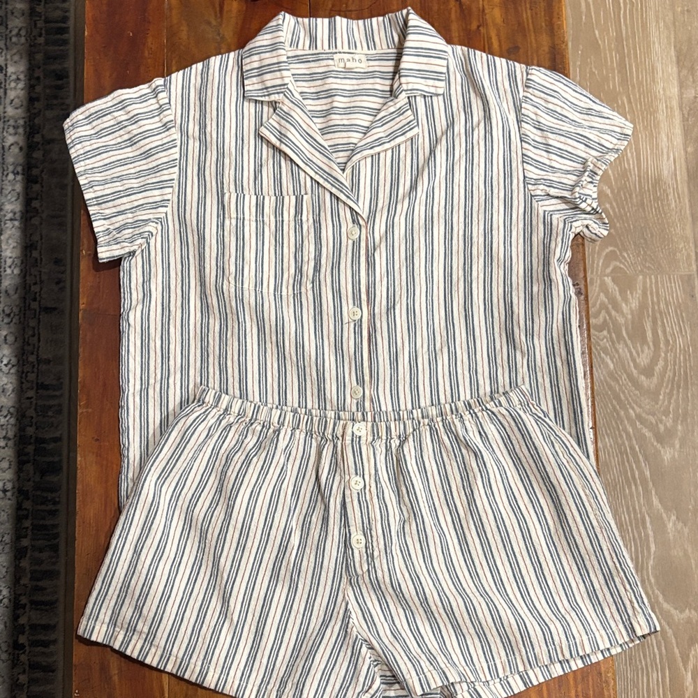Striped Short Sleeve Pajama Set